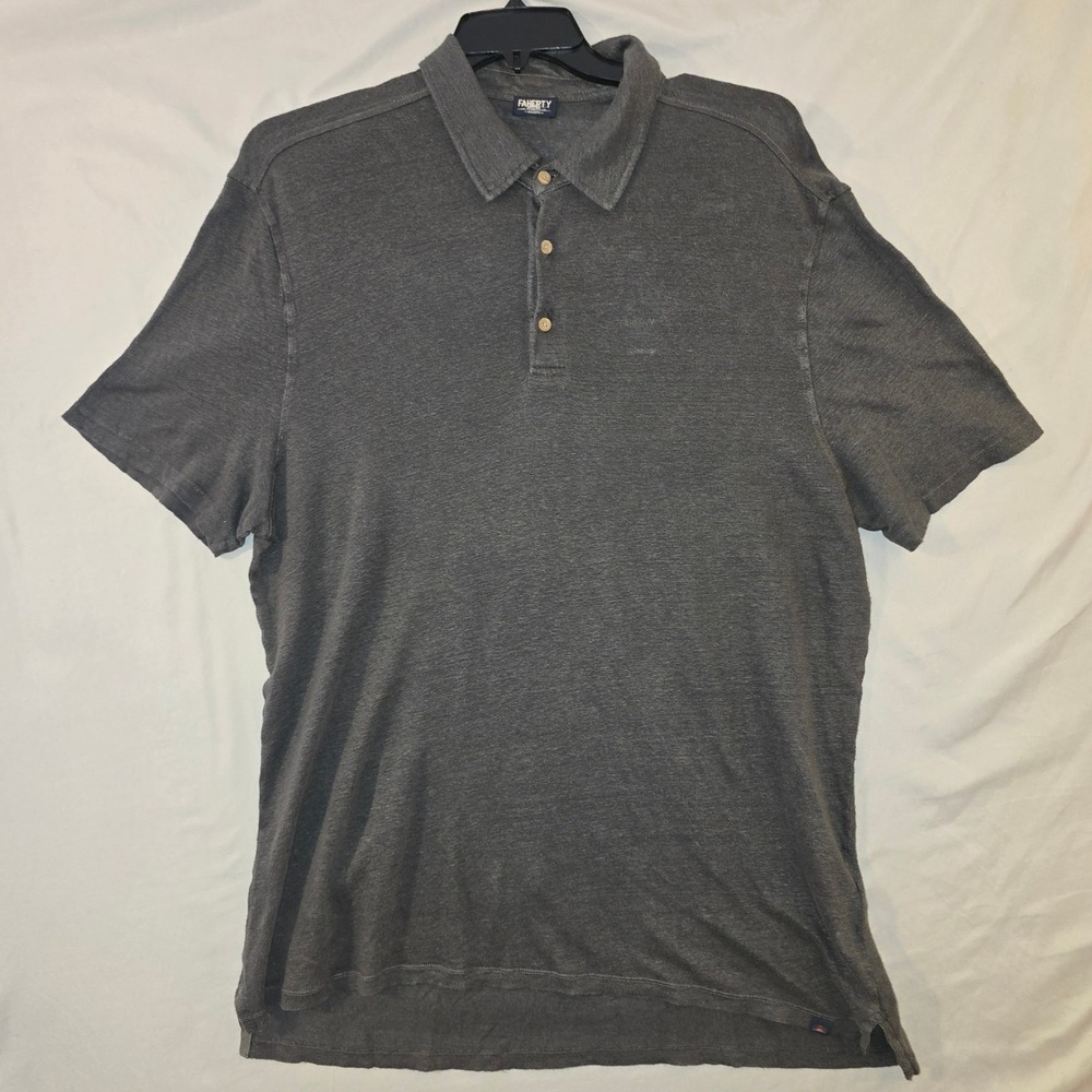 Faherty Polo XL Mens Charcoal Gray Reserve 100% Linen Short Sleeve Shirt